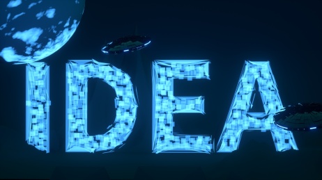 蓝色背景上由宇宙飞船和星球组成的灵感科幻风格场景