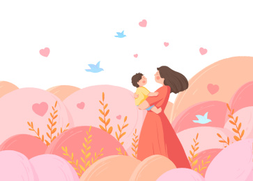 妈妈和孩子粉色图形红裙子心形白底插画