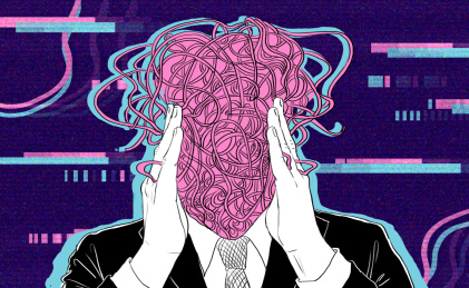 出现幻觉的崩溃西装白领男士插画