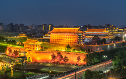 西安古城墙永宁门夜景