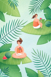 清新唯美二十四节气大暑吃西瓜的女孩