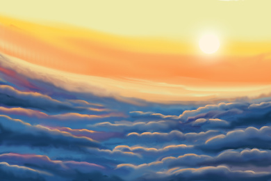 手绘日出云海图 积云