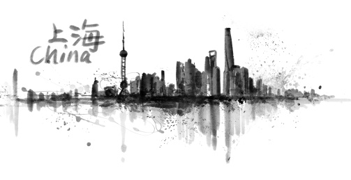 水墨上海城市地标手绘