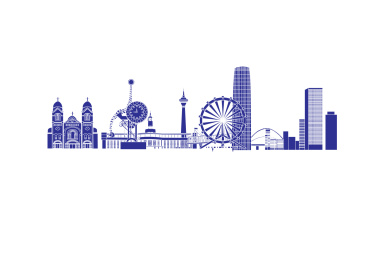 深蓝色天津城市风景建筑插画