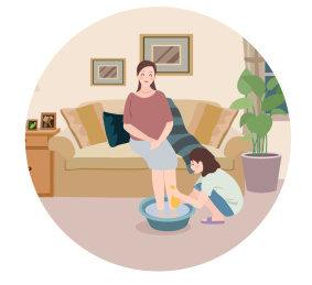 给母亲洗脚温馨插画