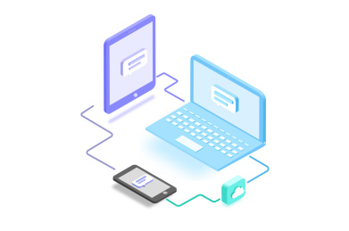 2.5D矢量插画电脑ipad手机平板电脑云服务多端连接共享信息