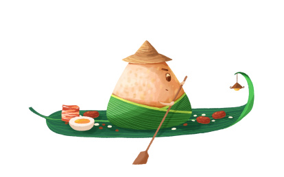 端午粽子划船插画图素