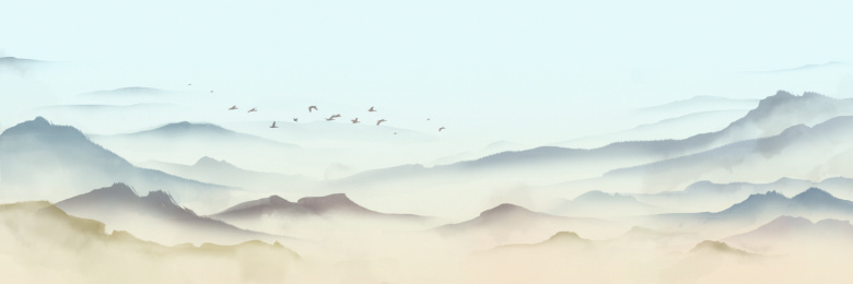 中国风水墨水彩山水画插画