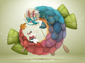 端午节飞龙与粽子插图
