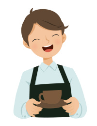 卡通手绘餐饮也咖啡店员插画