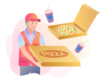 外卖小哥送餐 快餐pizza 扁平人物