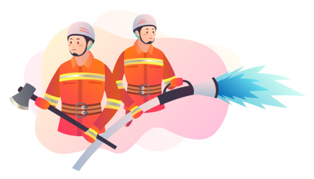 消防员使用工具救火 扁平人物插画