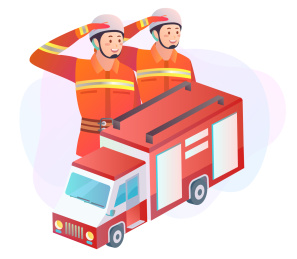 消防员救火为人民服务 扁平人物插画