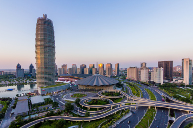 航拍中国河南郑州郑东新区cbd大玉米城市地标建筑