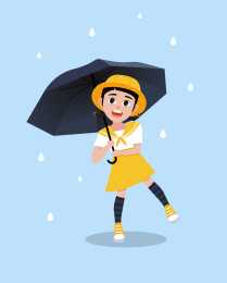 可爱的小女孩打雨伞