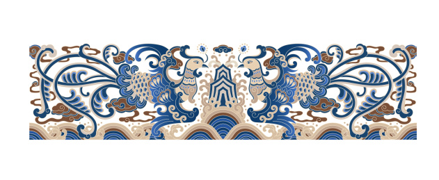 中国传统的海浪和凤凰祥云图案