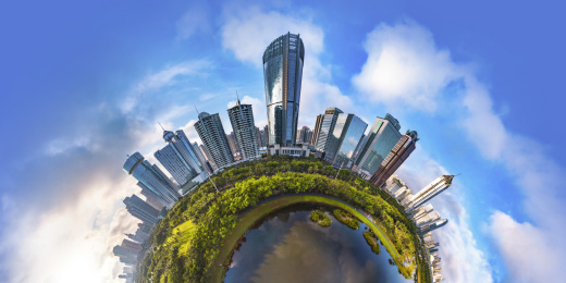 Little Planet View. Haikou Cityscape and Skyline, Hainan province, China