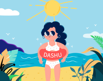 24节气大暑主题阳光海滩女孩矢量插画