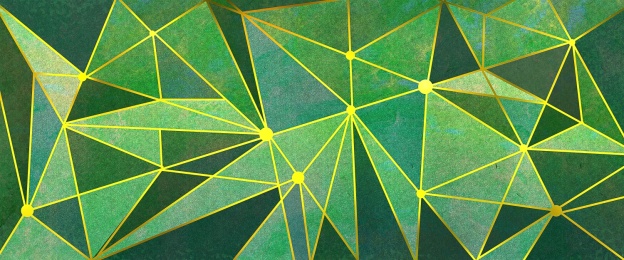 带有金色线条的绿色几何图形抽象画