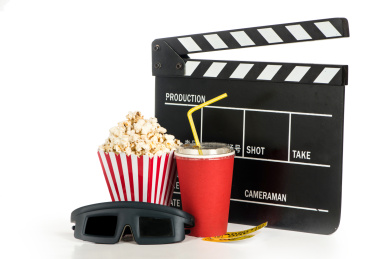 电影票爆米花3D眼镜的组合