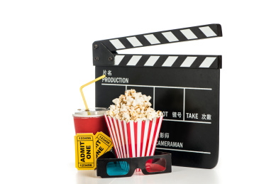 电影票爆米花3D眼镜的组合