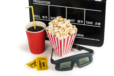 电影票爆米花3D眼镜的组合