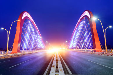 城市桥梁夜景,艾溪湖大桥