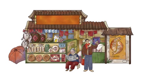 手绘民俗传统技艺水彩插画——杂货铺