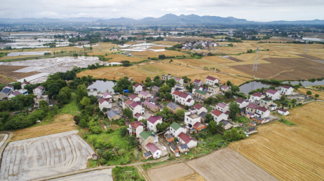 航拍中国安徽省宣城市夏日农田和乡村田园风景