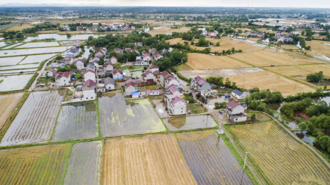 航拍中国安徽省宣城市夏日农田和乡村田园风景