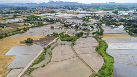 航拍中国安徽省宣城市夏日农田和乡村田园风景
