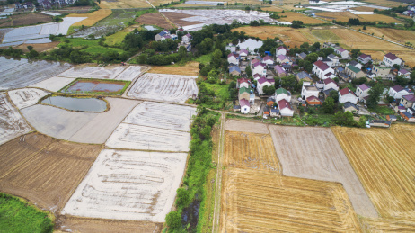 航拍中国安徽省宣城市夏日农田和乡村田园风景