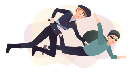 警察抓住小偷 矢量扁平人物