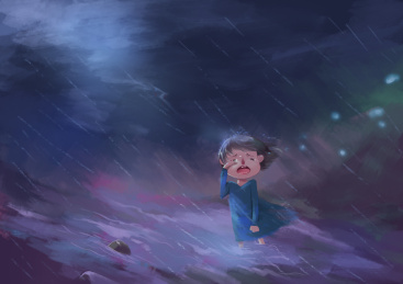 儿童插画插图哭泣的小女孩