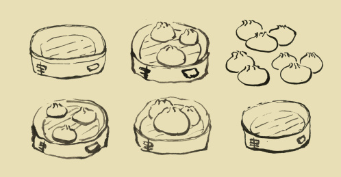 国画 中华传统美食之包子组合