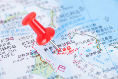 巴哈马首都拿骚在地图上的位置标注