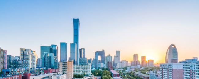 中国北京中央商务区建筑群黄昏风光