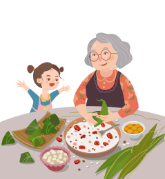 奶奶和孙女端午包粽子