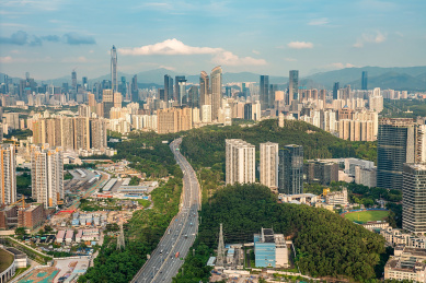 中国广东省深圳市城市风光鸟瞰图 
