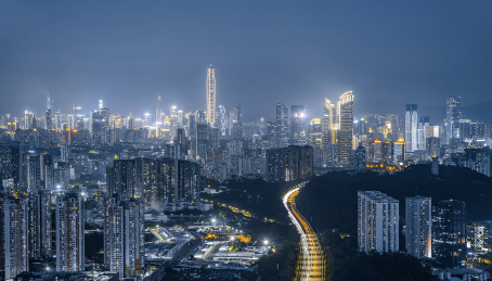 中国广东省深圳市福田CBD夜景城市风光