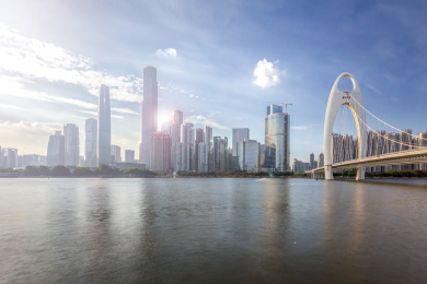 中国广东省广州市CBD天际线日景城市风光
