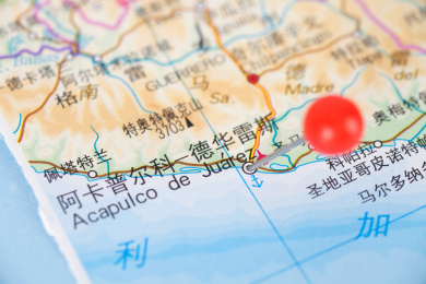 墨西哥城市阿卡普尔科-德华雷斯在地图上的位置标注