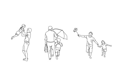 父亲节父亲与孩子的亲密温馨线描插画