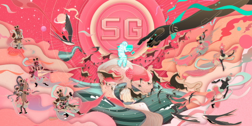 操控着电子产品的宇航员沉浸在满天神佛的小宇宙中（风格插画）