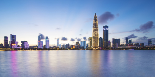 深圳市南山区后海片区CBD水天两届天际线日落风光