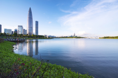 深圳市南山区后海片区CBD水天两届天际线下午风光
