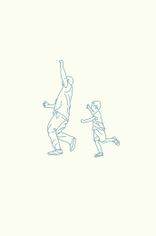 父亲与孩子追逐嬉戏玩耍温馨插画