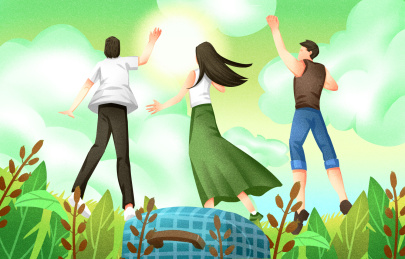 小清新风格国际青年日青年朋友们郊游插画