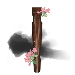 卡通手绘中国风乐器古琴插画