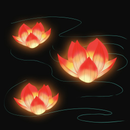 卡通手绘红色莲花河灯插画